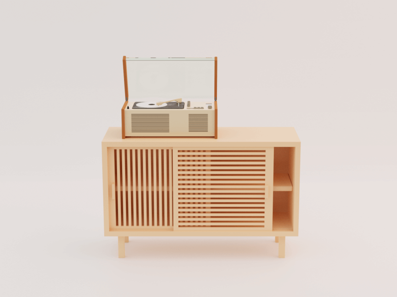 Record player on a cabinet