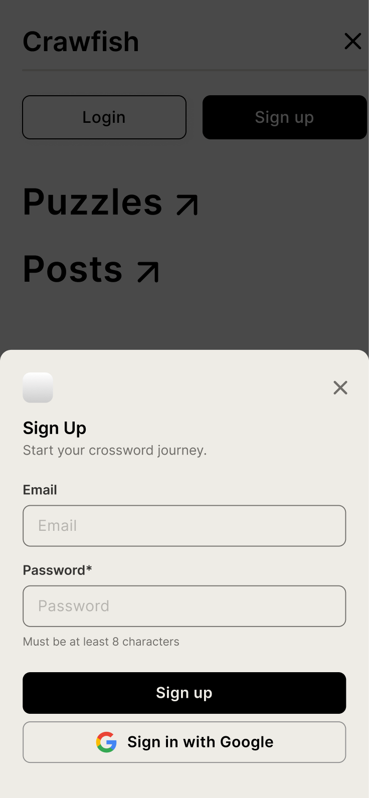 Crawfish Mobile Signup