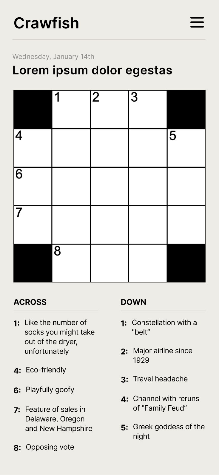 Crawfish Mobile Crossword